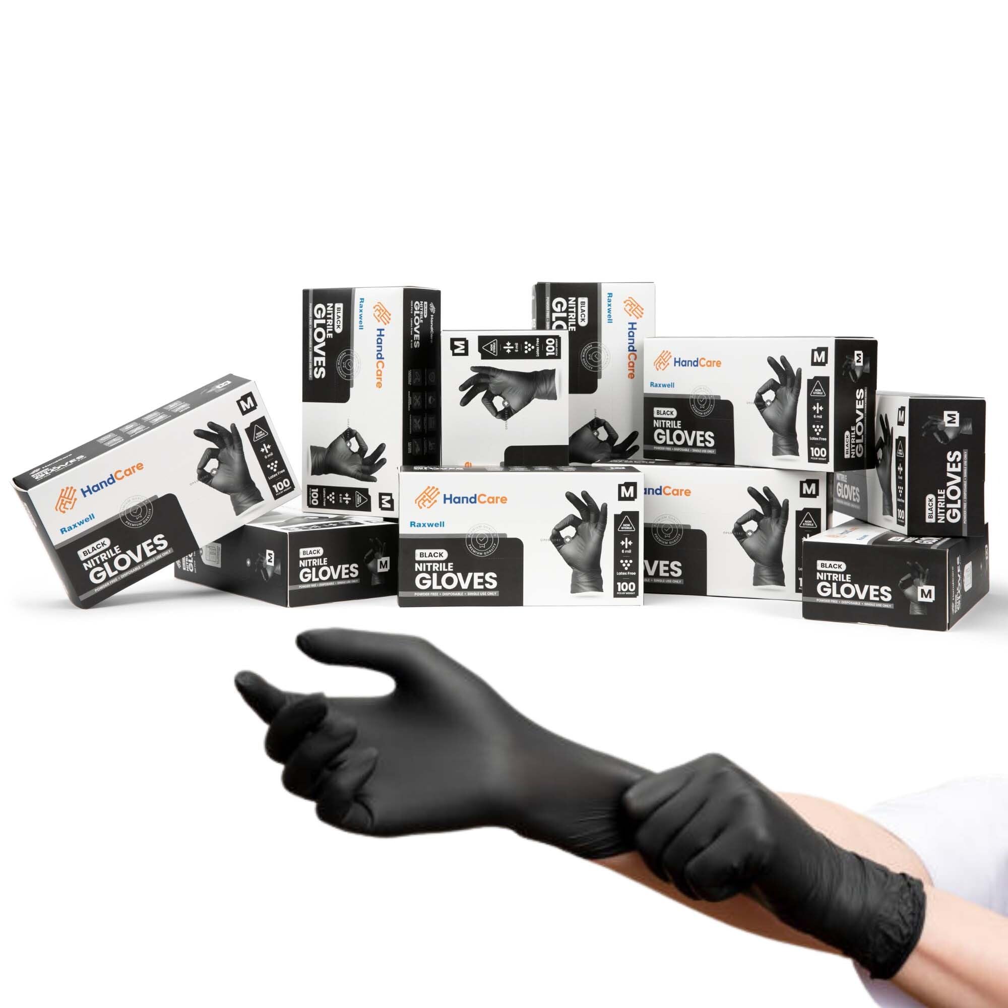 Exam Grade Black Nitrile 6 Mil Powder Free Gloves - 100 Count, Disposable Cleaning, Cooking, Medical and Surgical Gloves (Medium-Pack of 100)