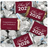 248 Pcs Maroon Graduation Class of 2026 Candy - Miniatures & Silver Kisses