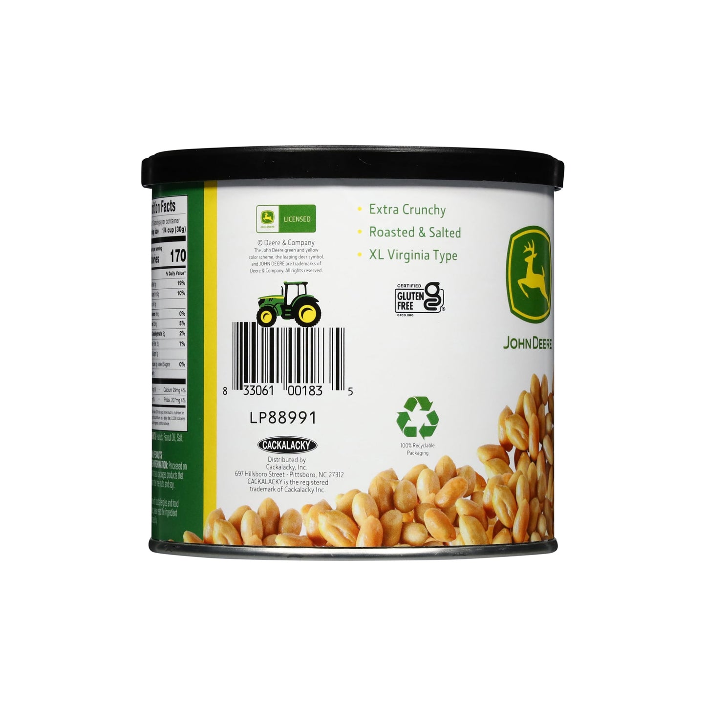 Cackalacky John Deere Salted Peanuts - 12 Ounce - Certified Gluten Free Roasted and Salted Nuts, Grown in USA