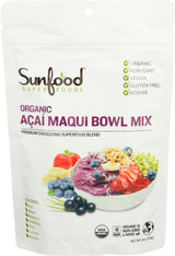 Sunfood Superfoods Organic Acai Maqui Bowl Mix - Dried Acai Berry Powder for Smoothie Bowls & Drinks, Fruit Source of Antioxidants, Gluten Free, USDA