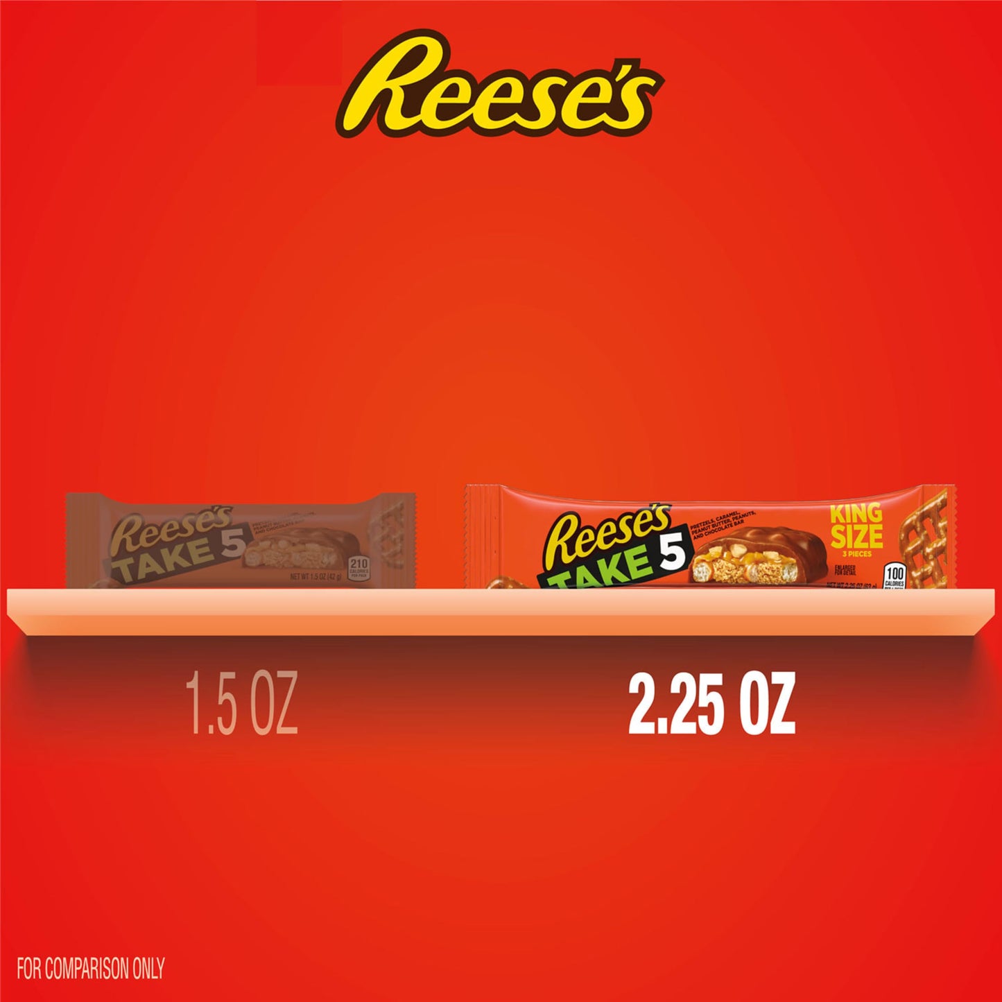 REESE'S TAKE 5 Pretzel, Peanut and Chocolate King Size, Candy Bars, 2.25 oz (18 Count)