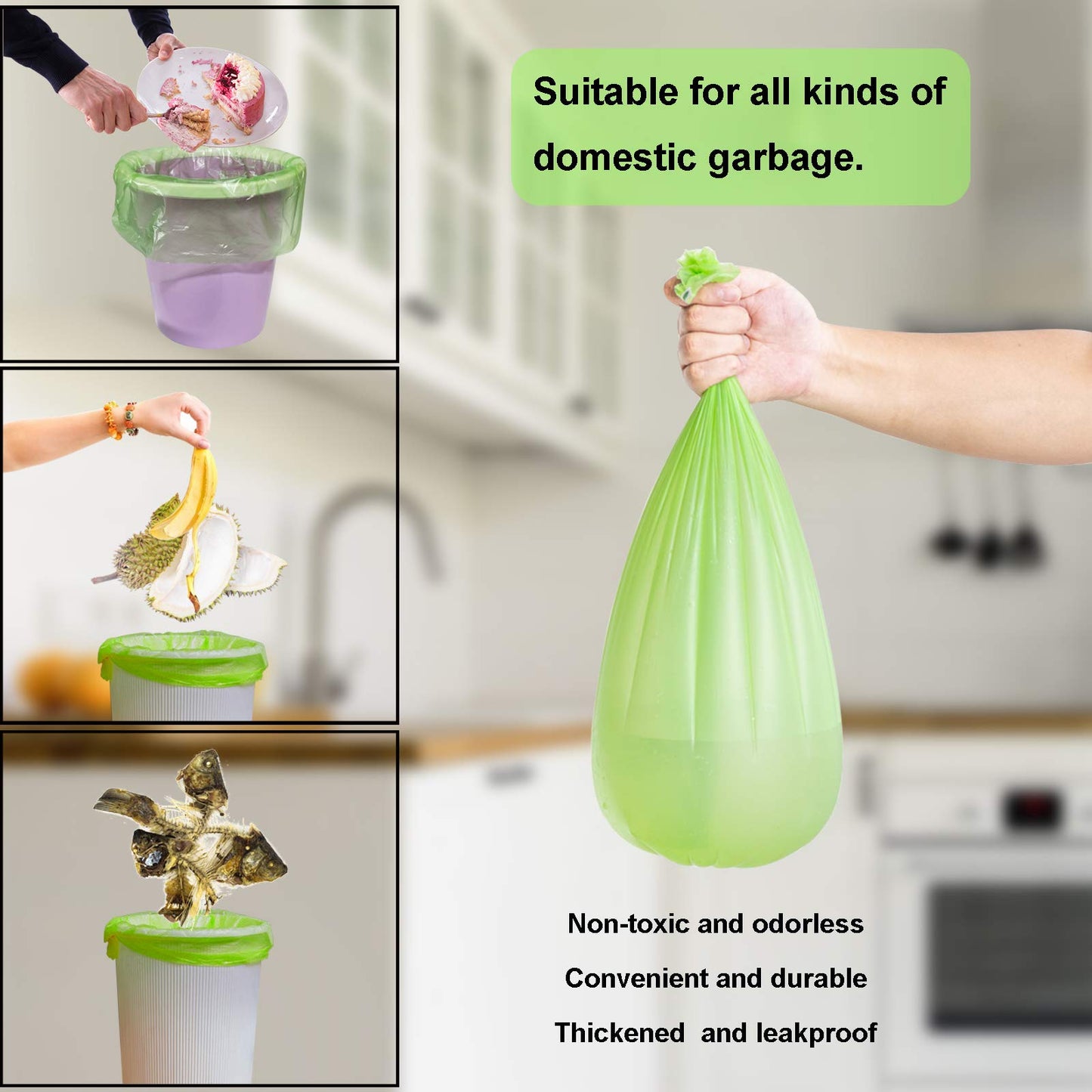 TECHSHARE 1.2 Gallon Biodegradable Trash Bags, 80 Count, Compostable Garbage Bags, 1.5 Gallon Capacity, Green