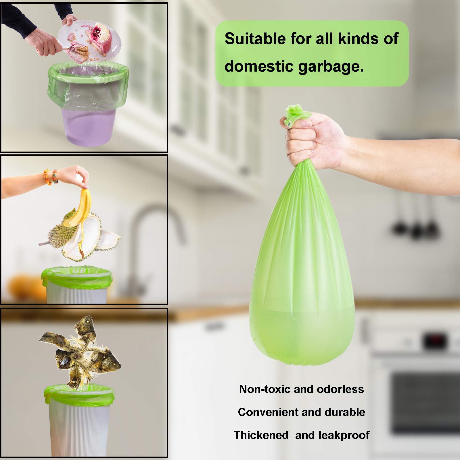 TECHSHARE 1.2 Gallon Biodegradable Trash Bags, 80 Count, Compostable Garbage Bags, 1.5 Gallon Capacity, Green