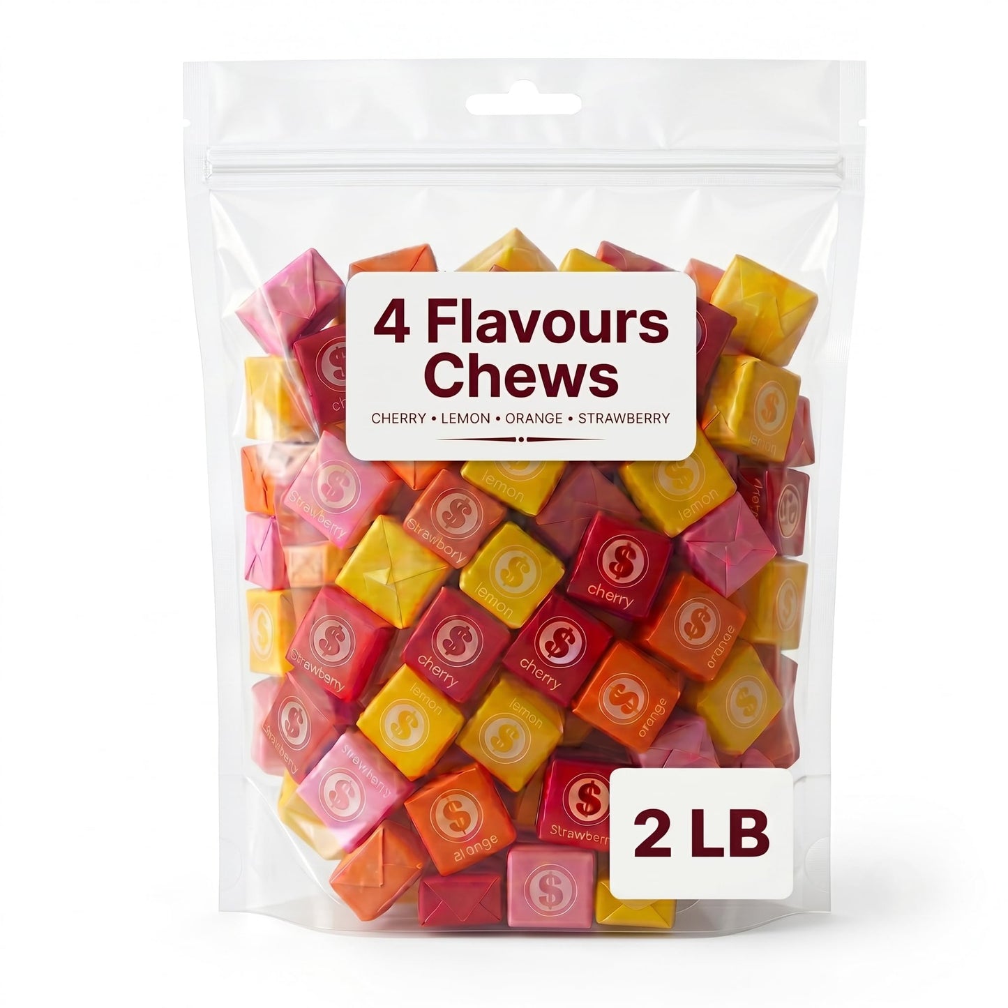 Fruit Chews Candy Bulk - 2 lbs Individually Wrapped Assorted Chewy Candy for Candy Buffets, Parties, and Snacking.