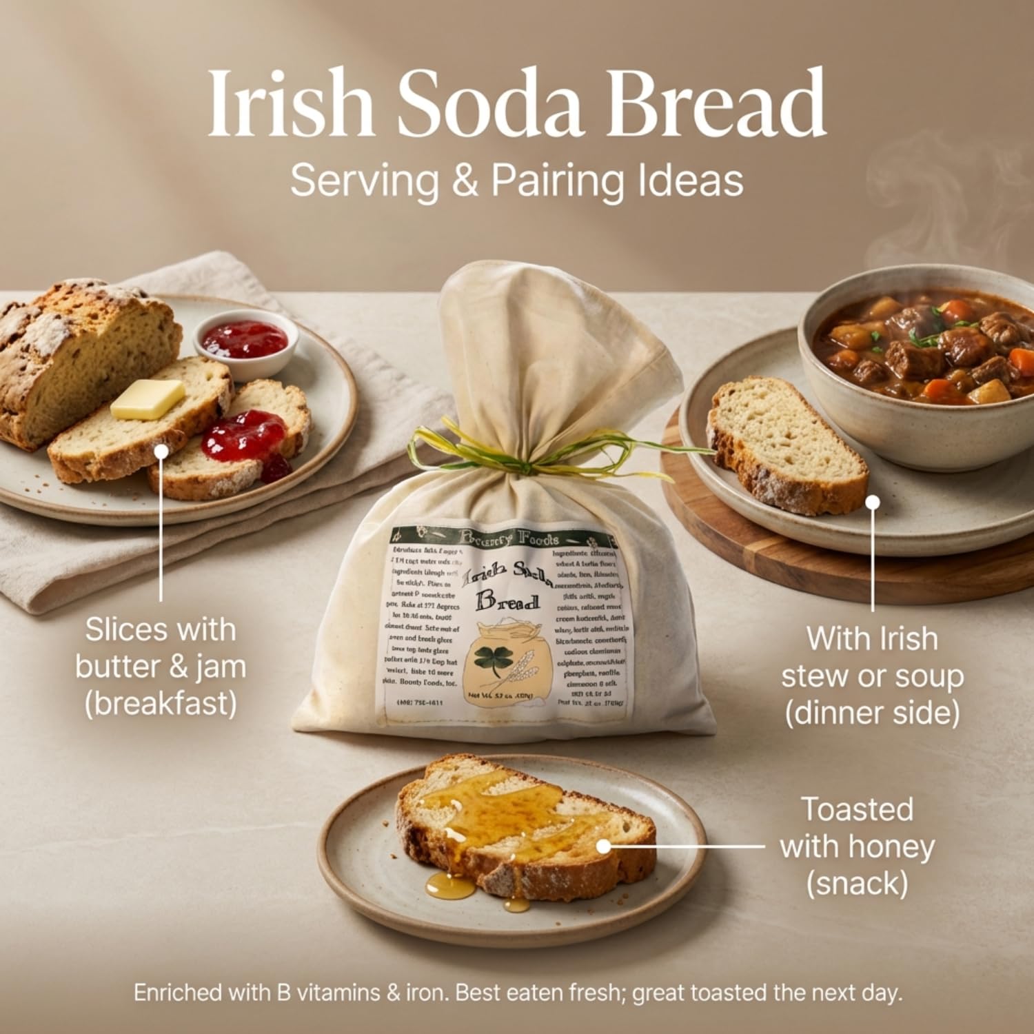 Bounty Foods Irish Soda Bread Mix 23 oz 3 Pack - Handcrafted in Montana, Traditional Recipe, Rustic Artisan Quick Bread Kit in Western-Style Bag