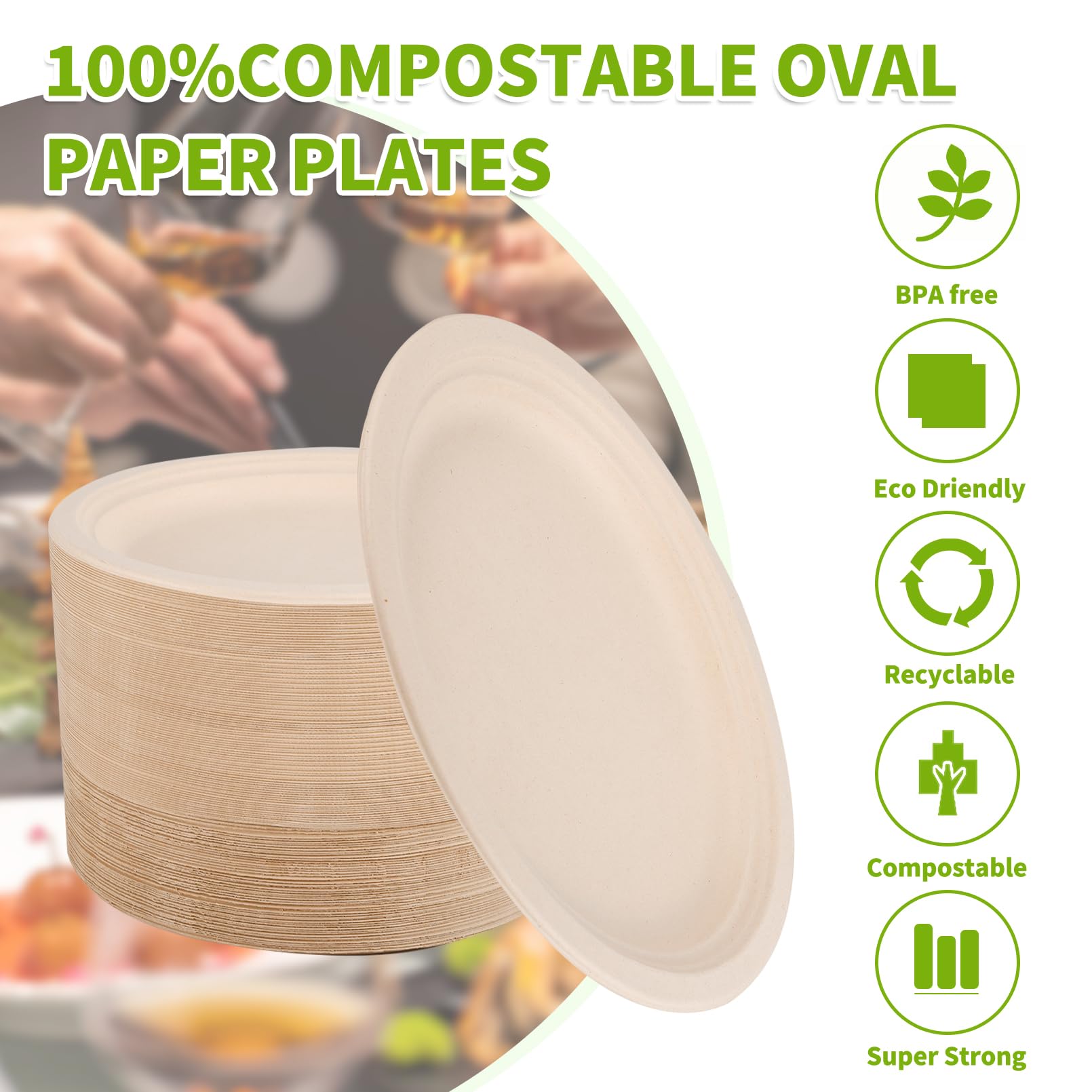 Dyrfolm 12.5 Inch Oval Paper Plates,50 Pack Disposable Paper Plates,Heavy Duty Disposable Oval Paper Dinner Plates,Large Oval Paper Plates
