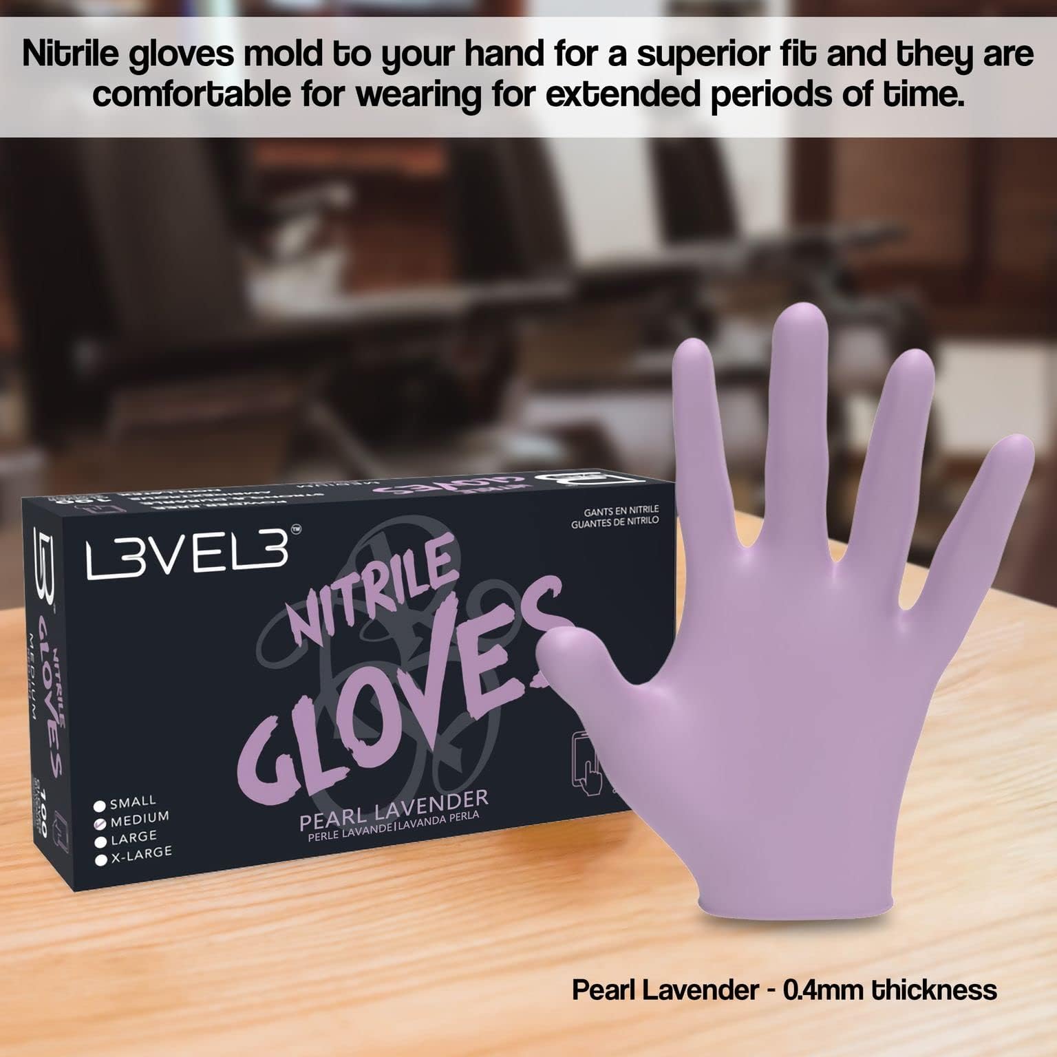 L3 Level 3 Nitrile Gloves - Professional Nitrile Gloves - 100 Pack Pearl Lavender/Large