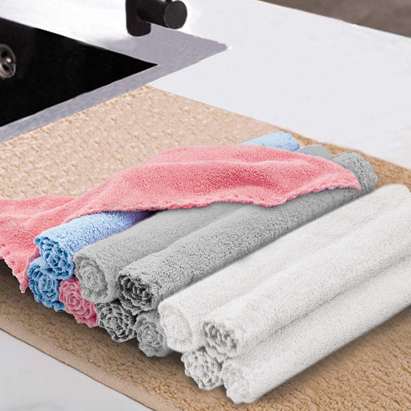 ZEKEROLL 12 Pack Kitchen Dish Cloths,Kitchen Dish Towels for Washing Dishes,Ultra Absorbent Coral Velvetl Kitchen Hand Towels Nonstick Oil No Odor