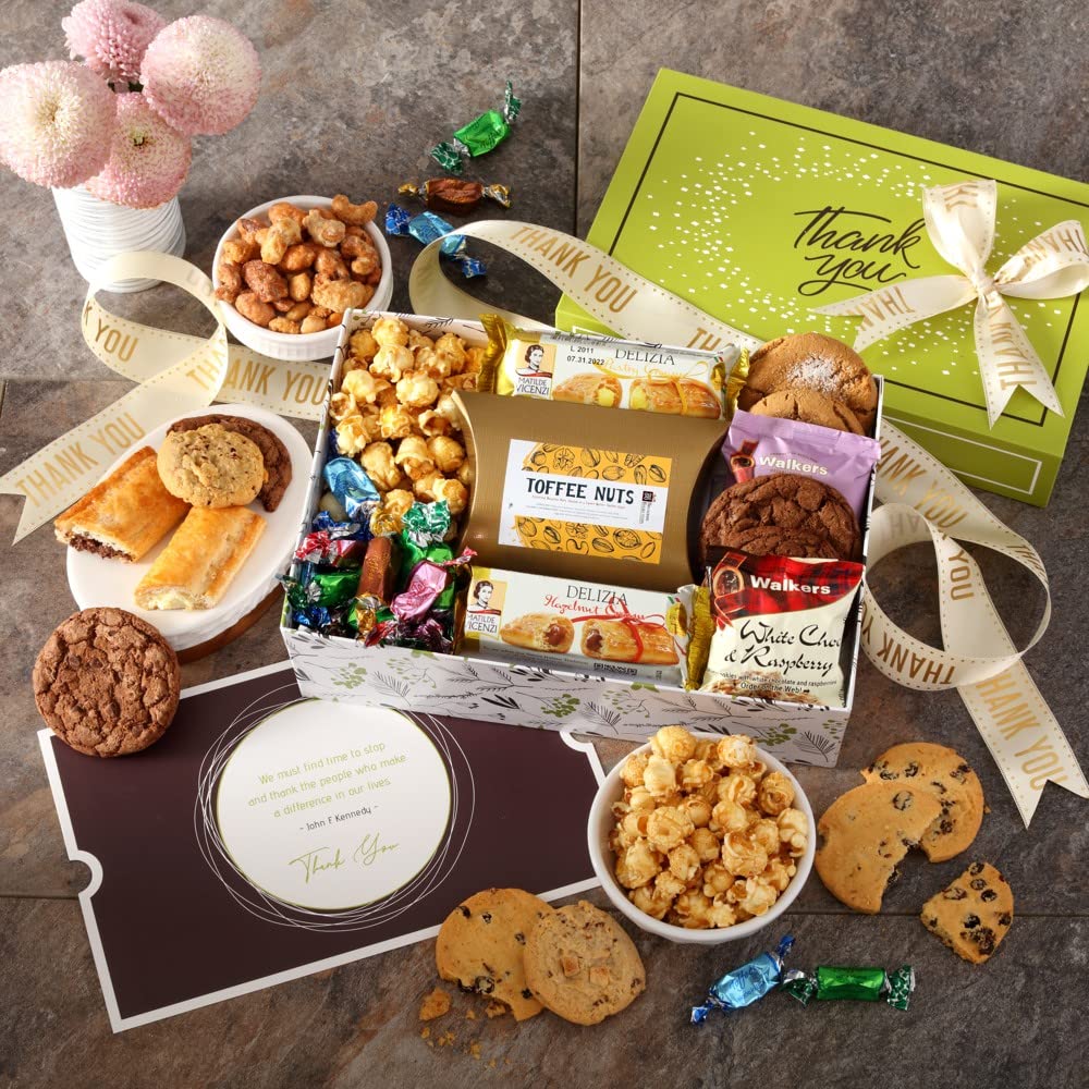 Broadway Basketeers Thank You Gift Basket for Appreciation, Prime Delivery Gourmet Food, Treats Gift Box, Individually Wrapped Gourmet Edible Care