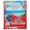 Emerald Cove Organic Toasted Nori, Dried Seaweed Sheets for Sushi, Kimbap, Onigiri, Musubi, Product of Korea, Resealable Bag, 10 Sheets (1 pack)