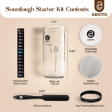 ABIOTO Sourdough Starter Kit, Includes 24 oz Sourdough Starter Jar with Metallic Lid, Silicone Spatula, Feeding Tracker, Extra Thermometer Strips