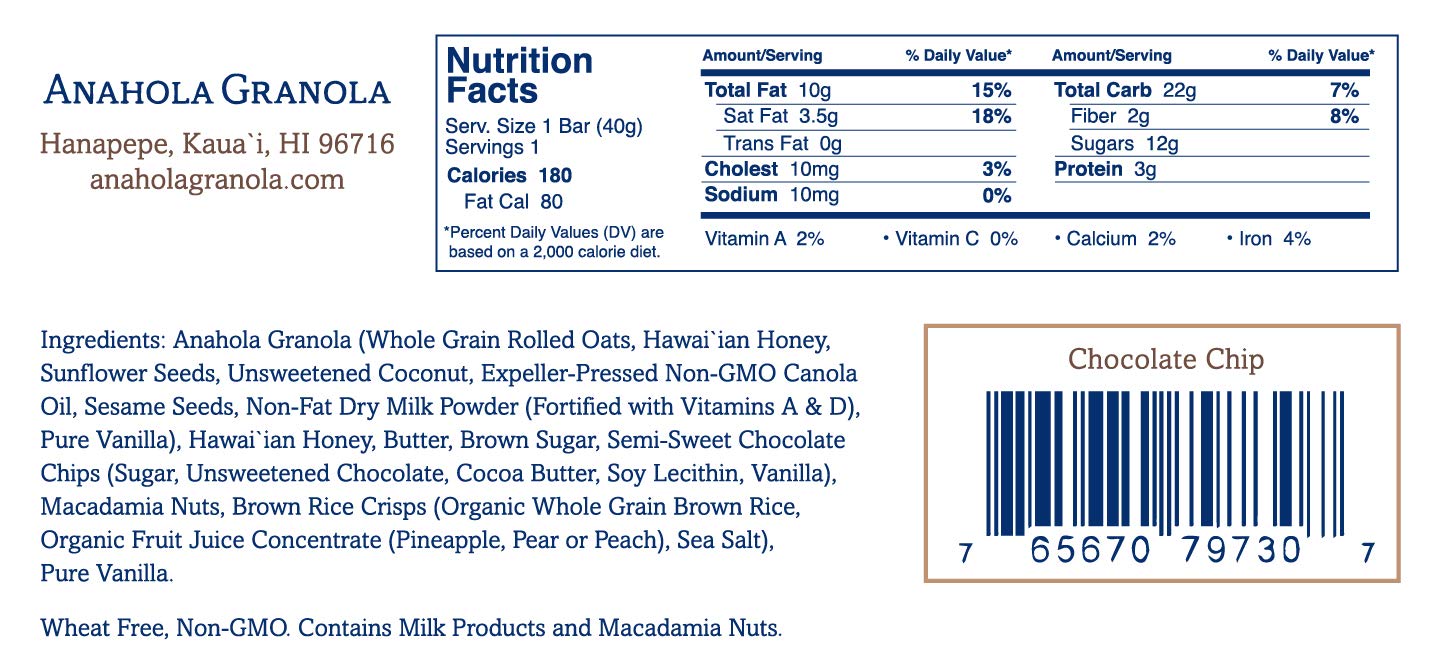 Anahola Granola Chocolate Chip Bars, 8 Count
