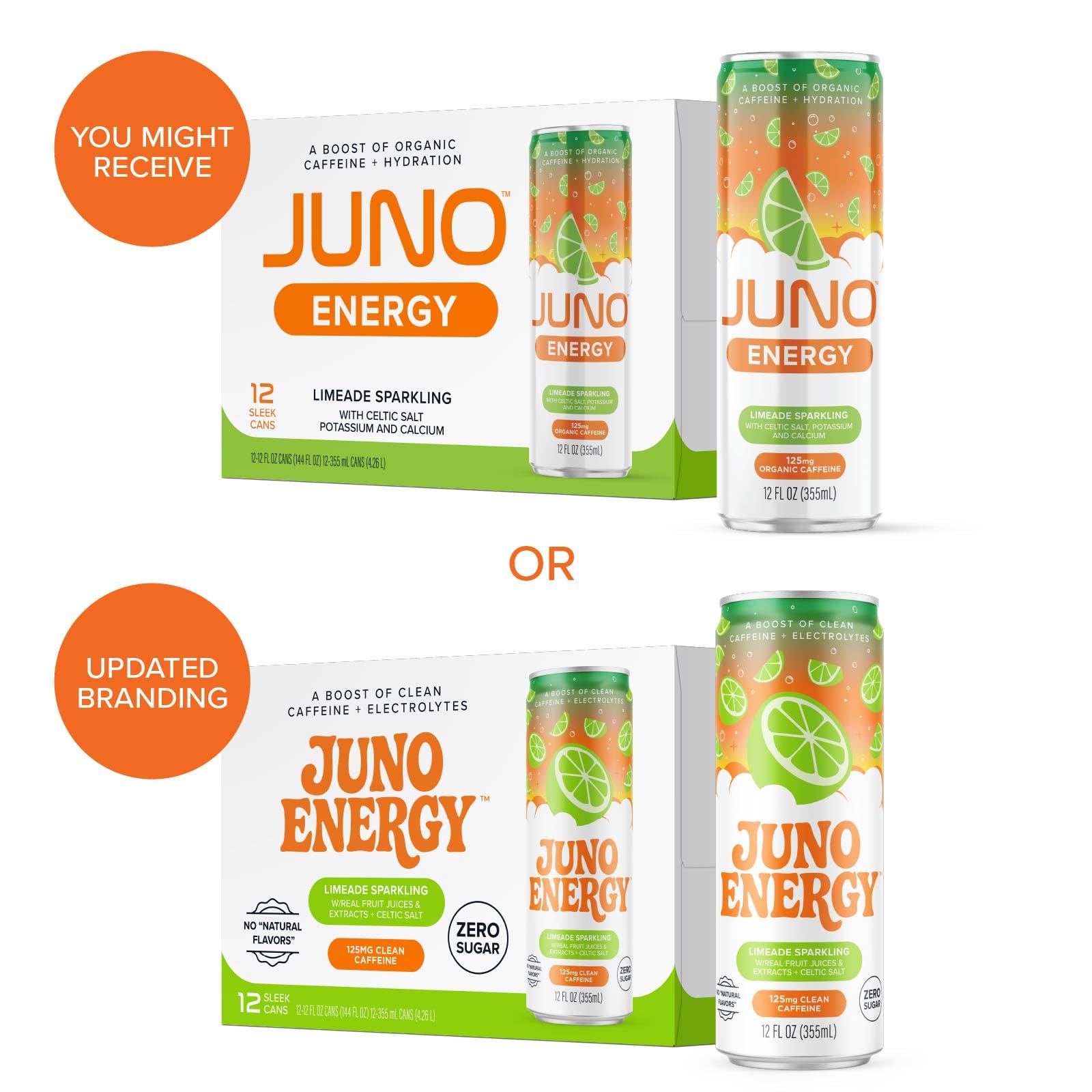 JUNO ENERGY Limeade Sparkling Energy Drink - Sugar Free Electrolytes, Energizing and Hydrating with 125mg Organic Caffeine from Green Coffee Beans