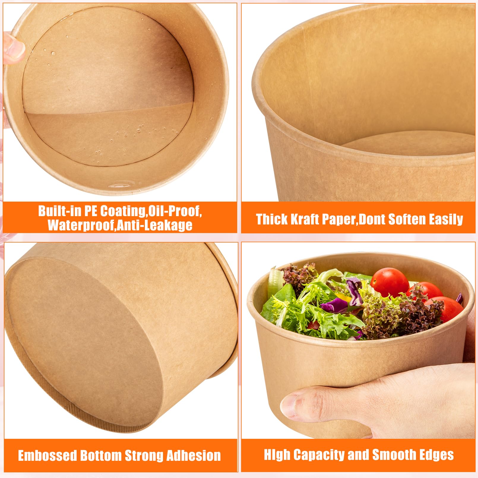 Gabotrie 80 Pack Large Paper Bowls, 30 Oz Kraft Paper Salad Bowl, Disposable Soup Bowls, Round Papers Food Container, Disposable Serving Bowl Bulk