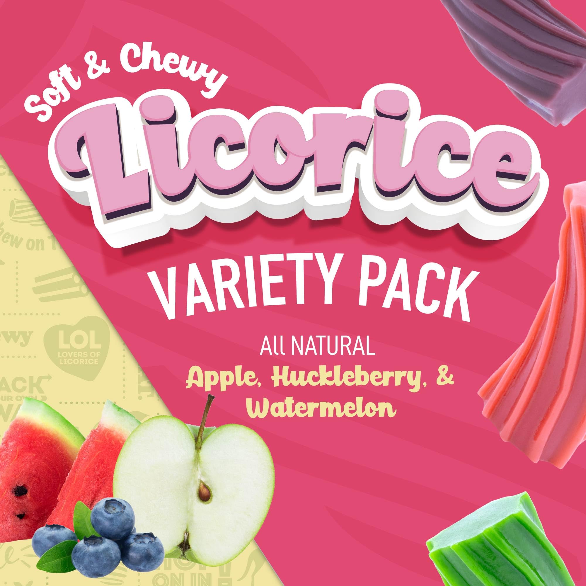 Wiley Wallaby Licorice 10 Ounce Variety Pack - Huckleberry, Apple & Watermelon Classic Gourmet Australian Style Soft & Chewy Licorice Candy - Pack