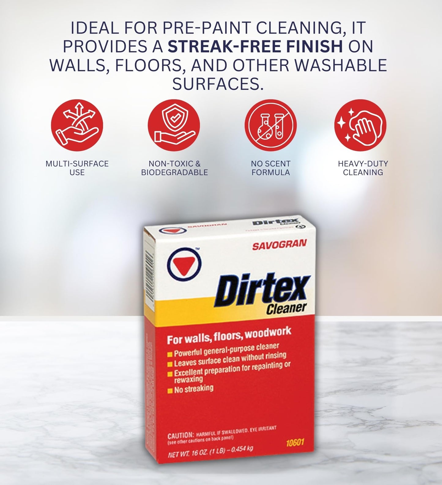 Savogran Dirtex All Purpose Cleaner Powder 16 oz Bundle with Pair of Gloves - Multi-Surface Wall Cleaner for Painted Walls and Woodwork - No Rinsing