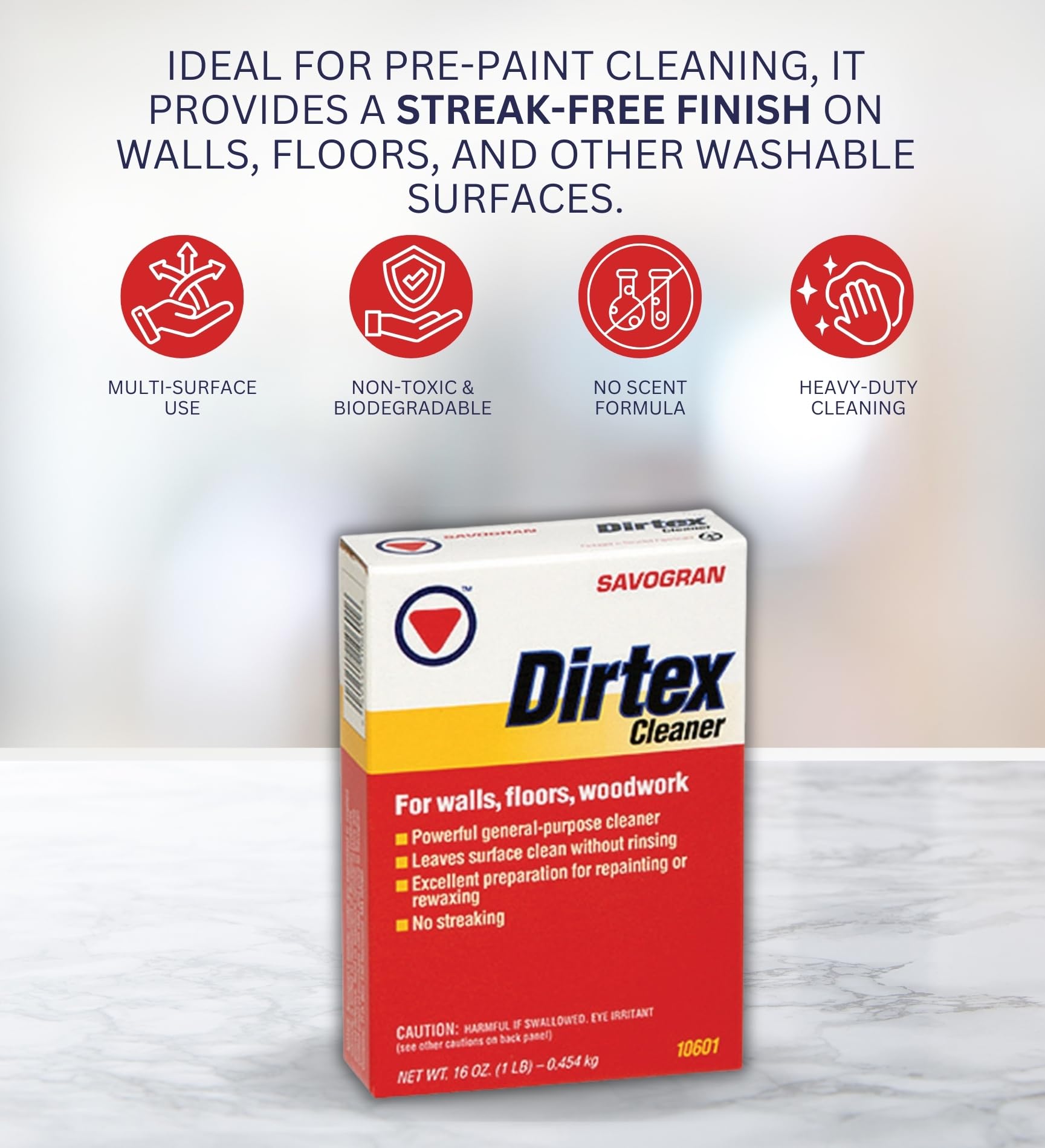 Savogran Dirtex All Purpose Cleaner Powder 16 oz Bundle with Pair of Gloves - Multi-Surface Wall Cleaner for Painted Walls and Woodwork - No Rinsing