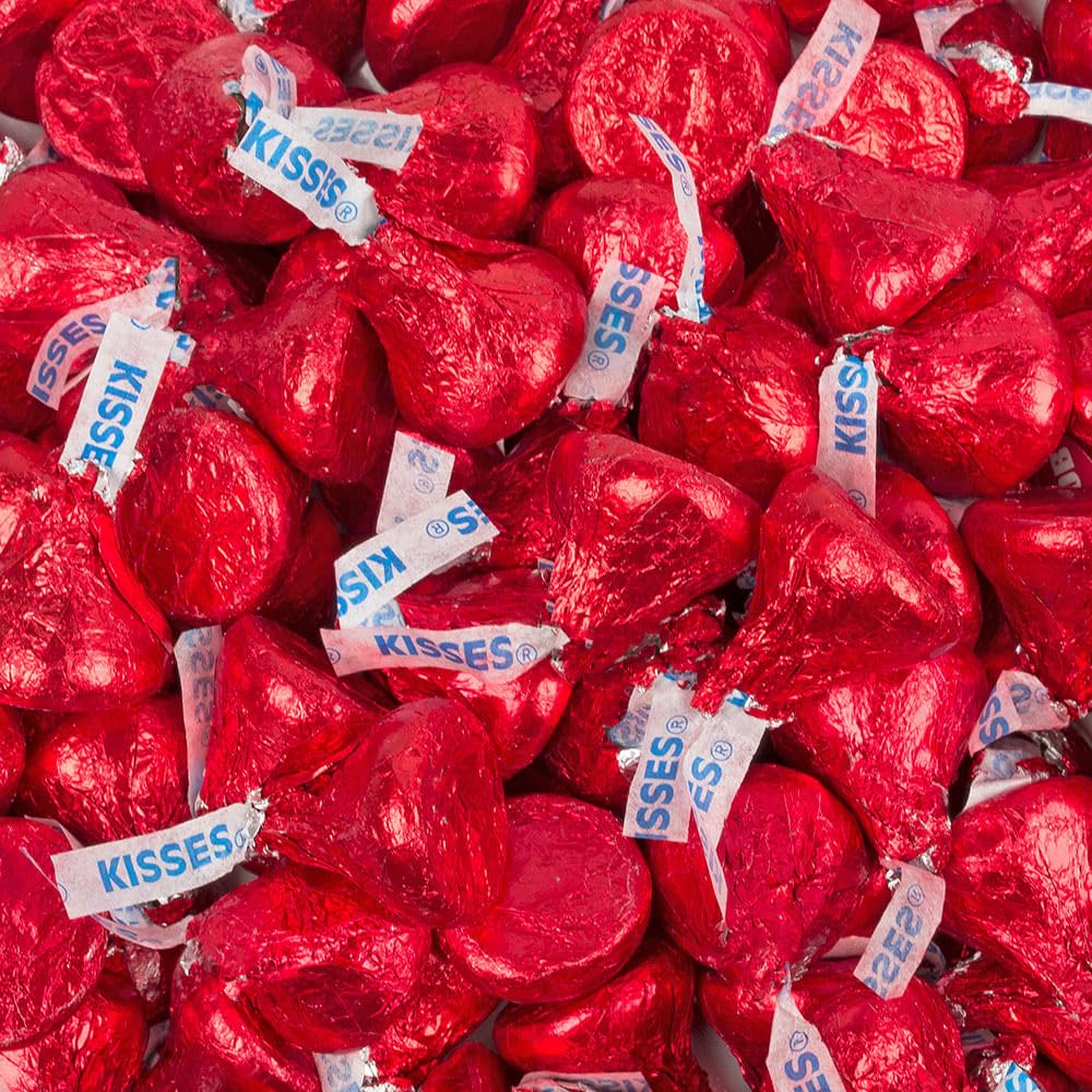 Red Foil Kisses Milk Chocolate Candy Plus Exclusive Kiss Stickers - 270ct