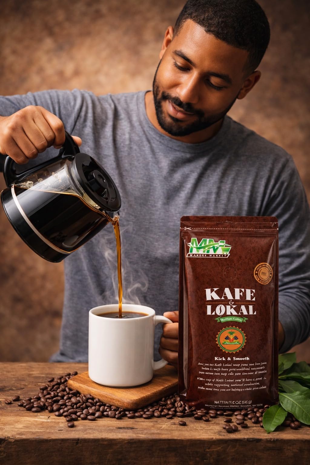 Kafe Lokal Haitian Ground Coffee 9oz - Premium 100% Arabica Dark Roast Coffee, Caribbean Mountain Coffee, Rich Aroma & Smooth Flavor