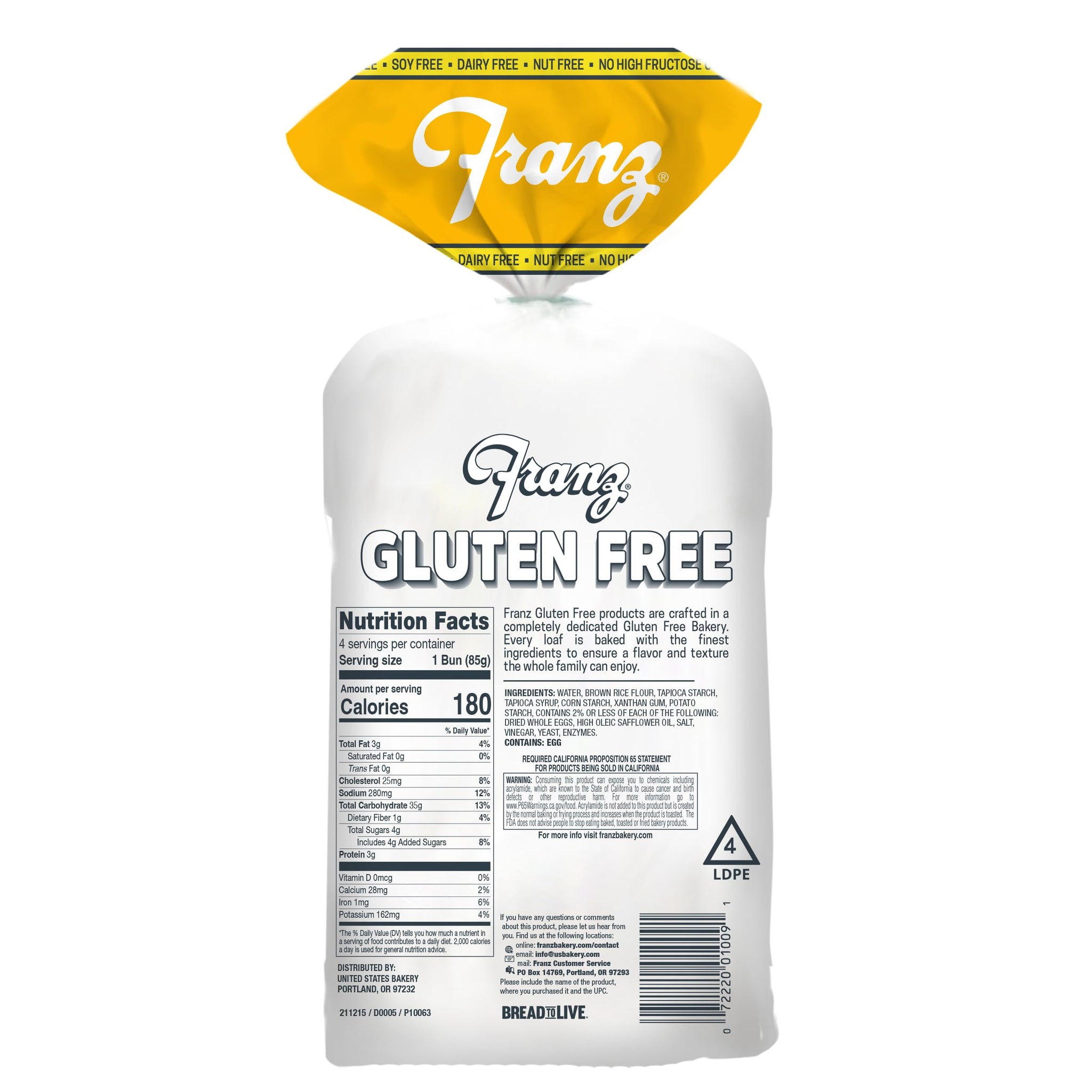 Franz Bakery Gluten Free Hamburger and Hot Dog Bun - 2 Pack (2 x 12oz)