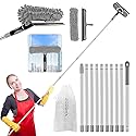 2-in-1 squeegee for window cleaning: 20+ Ft Long Reach cleaner tool with extension pole in home office commercial building Skylight Floor Ceiling Wall