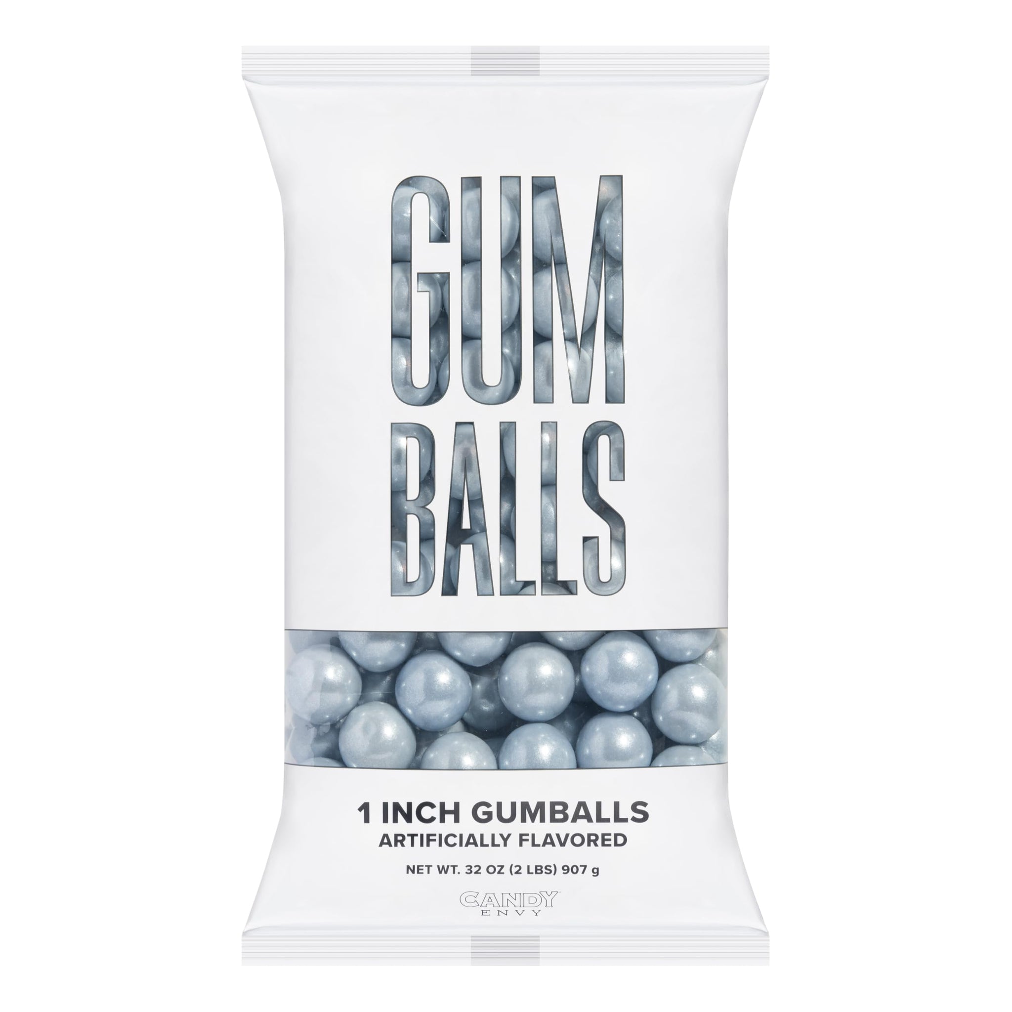 Candy Envy - Shimmer Silver Gumballs - 1 Inch - Approximately 113 Gumballs Per 2lb Bag - Bulk Silver Candy - North American Made & Kosher Certified