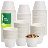 Visen 100 Pack Compostable Portion Cups, 4 oz Disposable Paper for Condiment, Food Sample, 100% Biodegradable Souffle, Jello Shot & Samples Honey Nuts