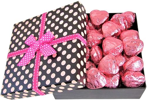 Valentines Chocolate Raspberry Cremes Hearts Pokodots Gift Box by It's Delish - Valentines Day Gift - Pink Foil Wrapped - Anniversary Fathers Mothers