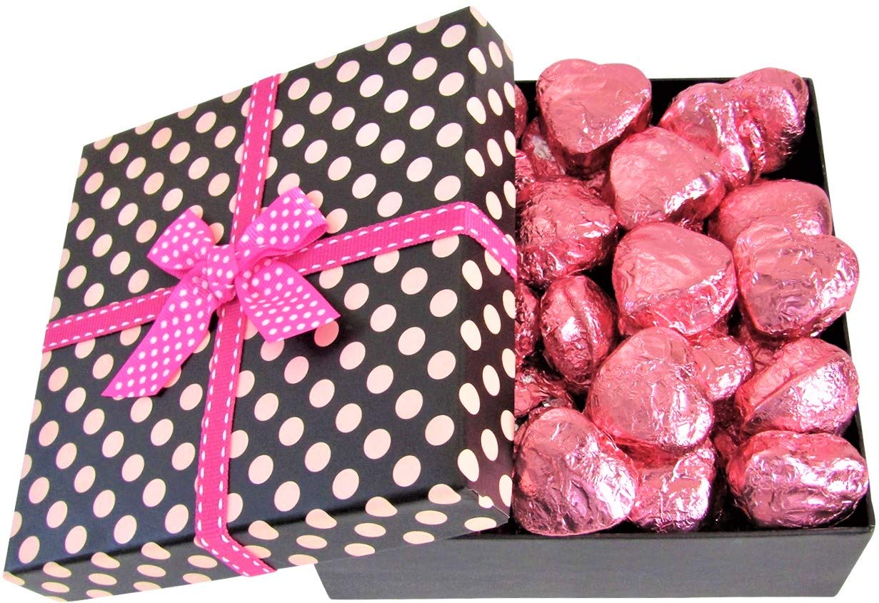 Valentines Chocolate Raspberry Cremes Hearts Pokodots Gift Box by It's Delish - Valentines Day Gift - Pink Foil Wrapped - Anniversary Fathers Mothers