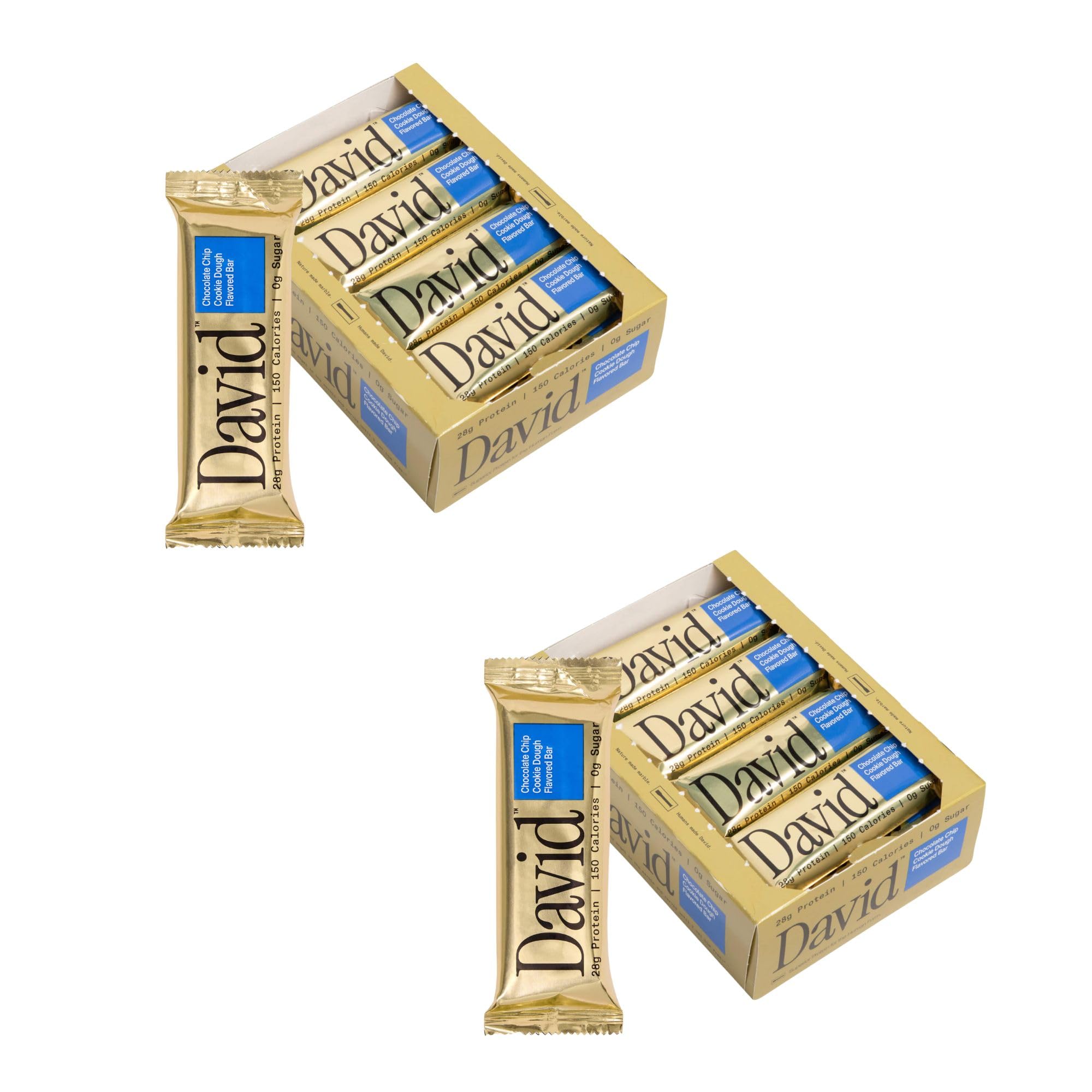 David Protein Bar, Chocolate Chip Cookie Dough, 24 Protein Bars | 28g of Protein | 150 Calories | 0g of Sugar - High Protein, Low Carb, Gluten Free
