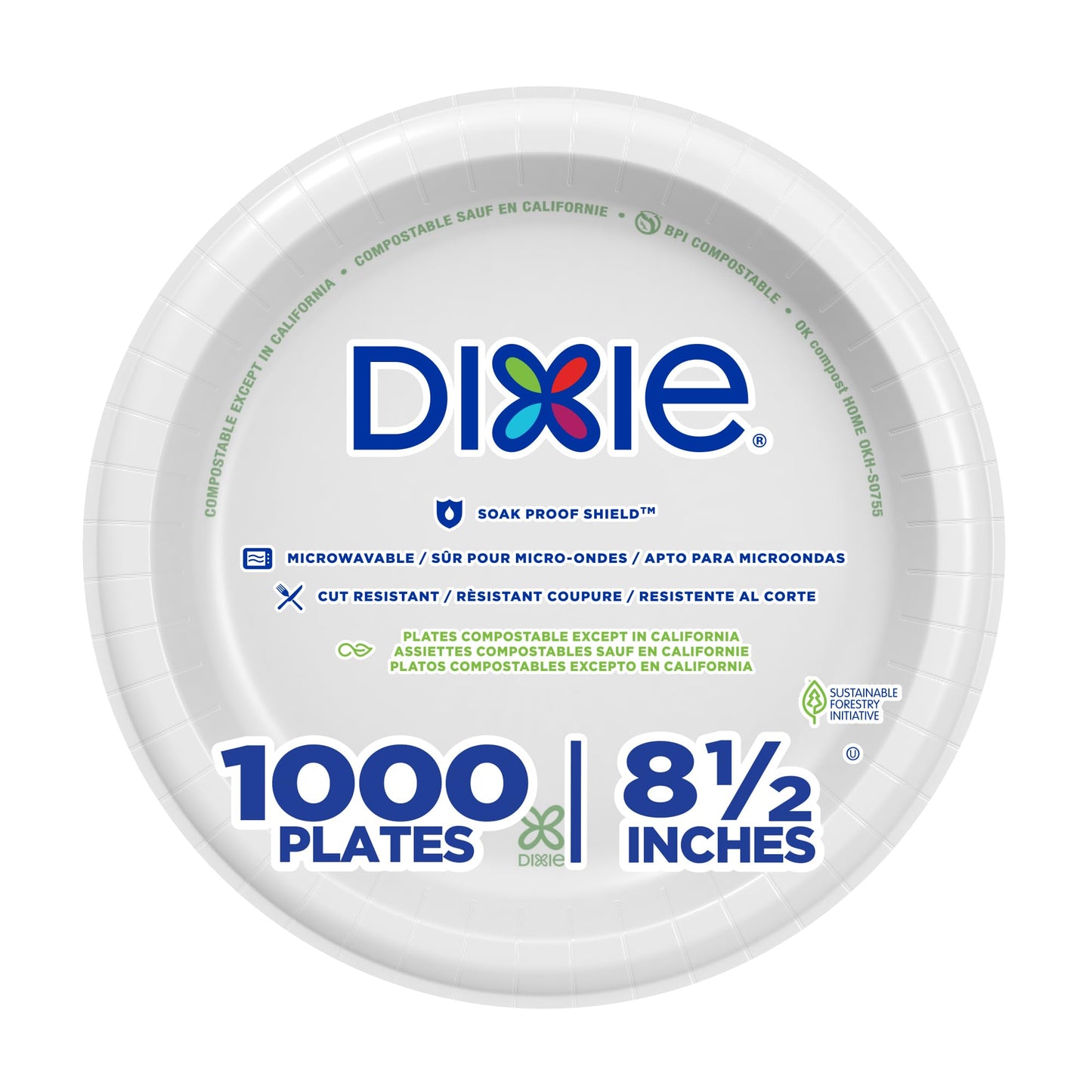 Dixie 8.5 Inch Medium-Weight Paper Plates By GP PRO, White, 1000 Count (125 Disposable Plates Per Pack, 8 Packs Per Case), UX9W