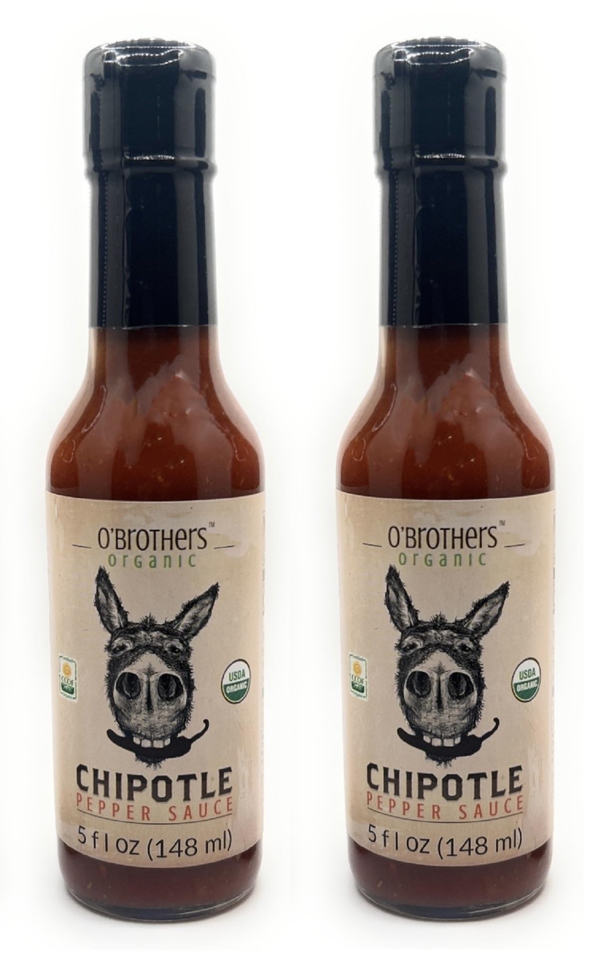 O'Brothers Organic Pepper Sauce 5oz - 2 bottles (Chipotle)