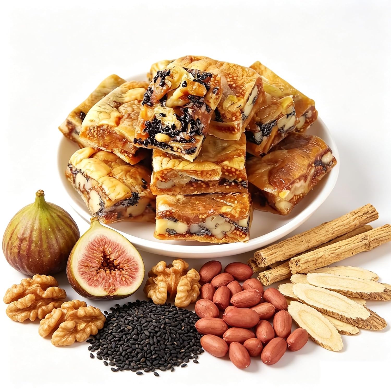 Astragalus Codonopsis Fig Pie with Walnut, Black Sesame & Mulberry, Ready to Eat Individual Packaging, Nutritious Healthy Snacks, Crispy Outside