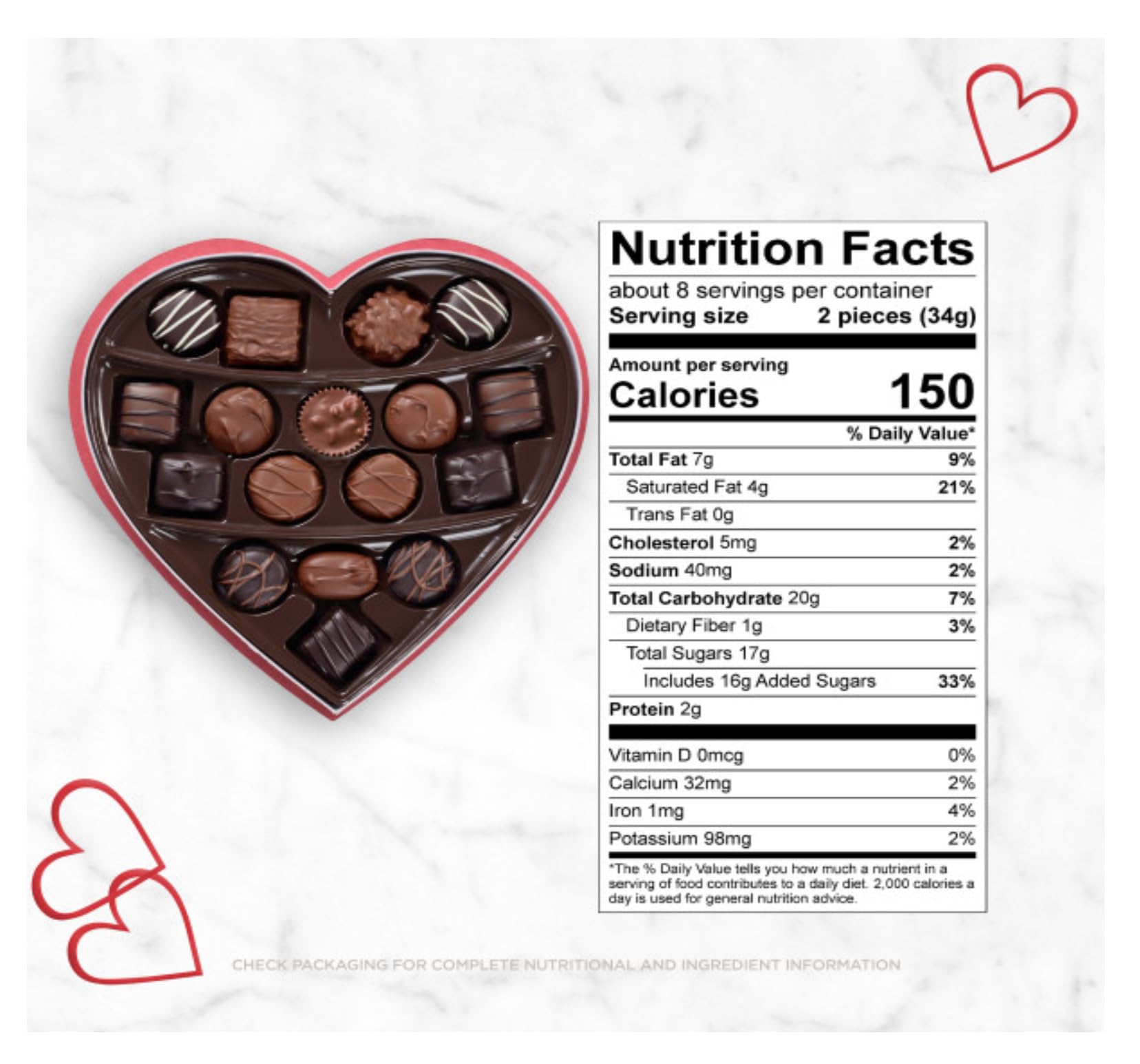 Russell Stover Valentine's Day Red Foil Heart - Pack of 2 - Assorted Milk and Dark Chocolate - 17 Pieces Per Box - Great For Sharing with Friends