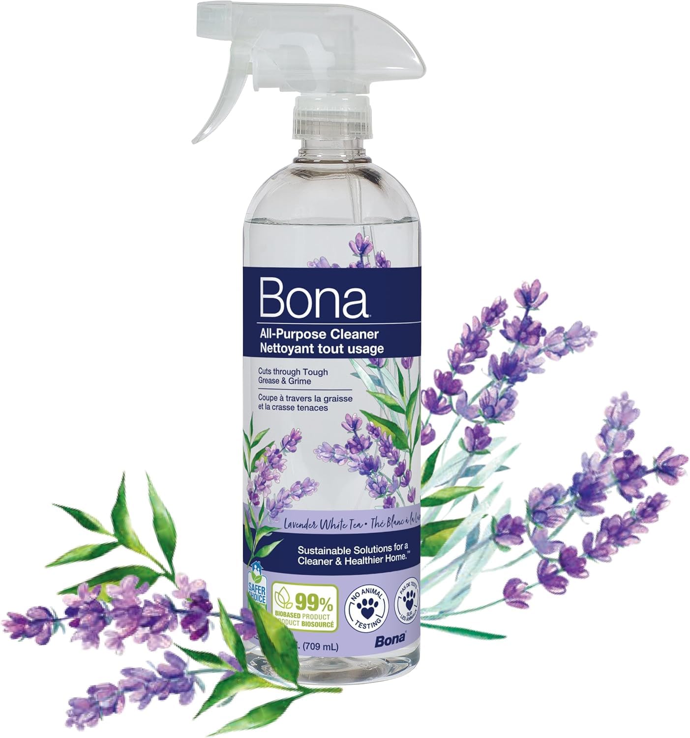 Bona All-Purpose Cleaner - Lavender White Tea Scent - 24 fl oz - Household Cleaner Cuts Through Tough Grease & Grime - Safe for Household Surfaces