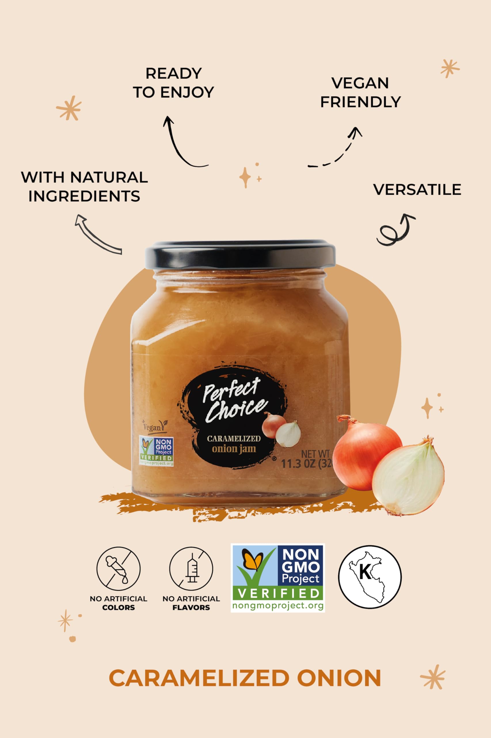 Perfect Choice Caramelized Onion Spread - Gourmet Sweet Savory Onion Jam, Ready-to-Use Cooking Sauce & Sandwich Spread, Perfect for Burgers Cheese