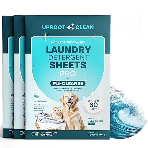 Uproot Clean Laundry Sheets Pro - 90 Pack - Fresh Scent: Mineral-Powered Laundry Detergent Sheets Made in USA - Eliminate Clinging Fur, Pet Odors