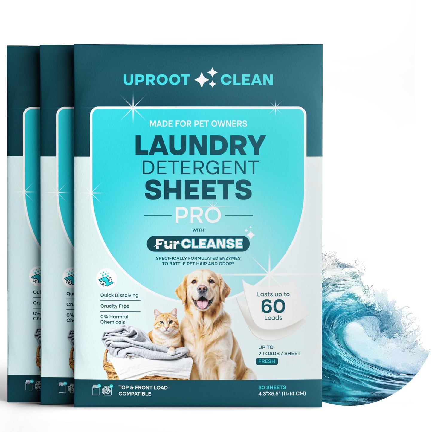 Uproot Clean Laundry Sheets Pro - 90 Pack - Fresh Scent: Mineral-Powered Laundry Detergent Sheets Made in USA - Eliminate Clinging Fur, Pet Odors