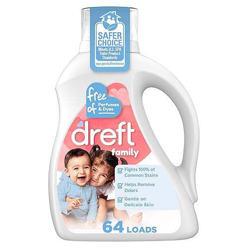 Dreft Family Liquid Laundry Detergent, Unscented Gentle on Sensitive Skin Laundry Soap, 84 fl oz, 64 Loads (Packaging May Vary)
