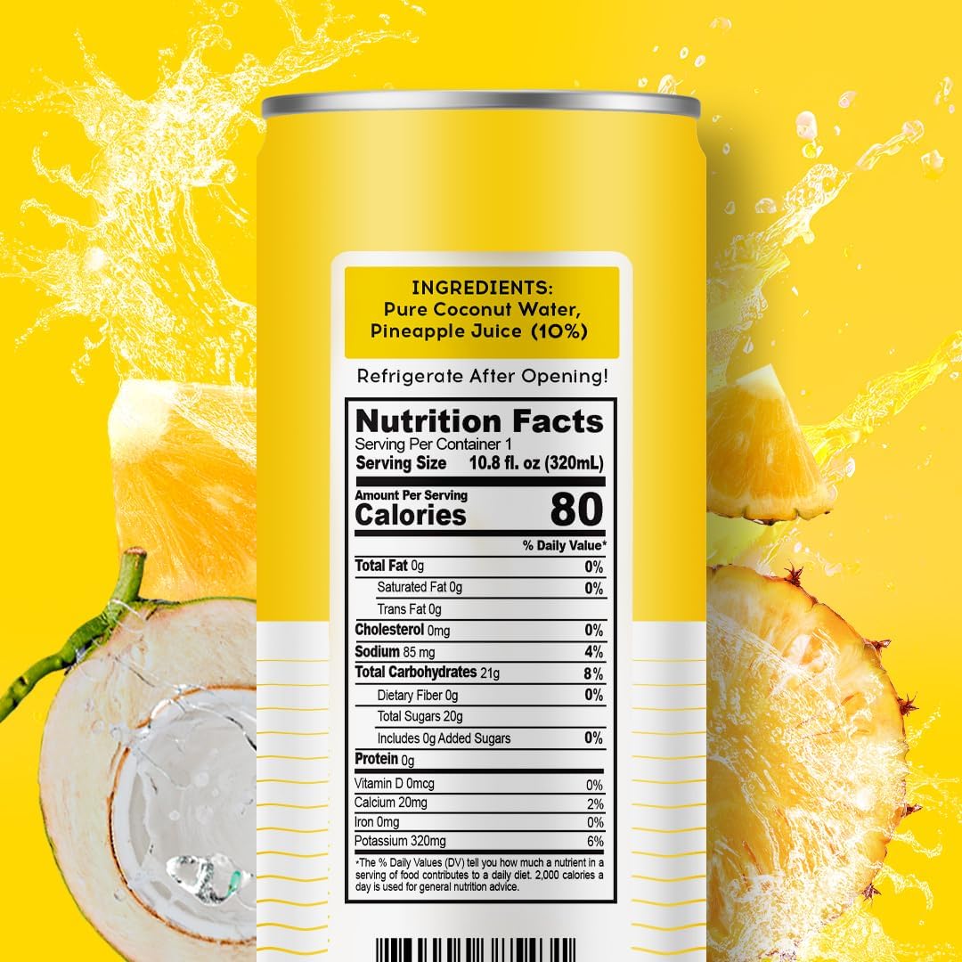 100 Coconuts Pineapple Flavored Pure Coconut Water, Non GMO, No Preservatives, 11 Fluid Ounces (Pack Of 12)
