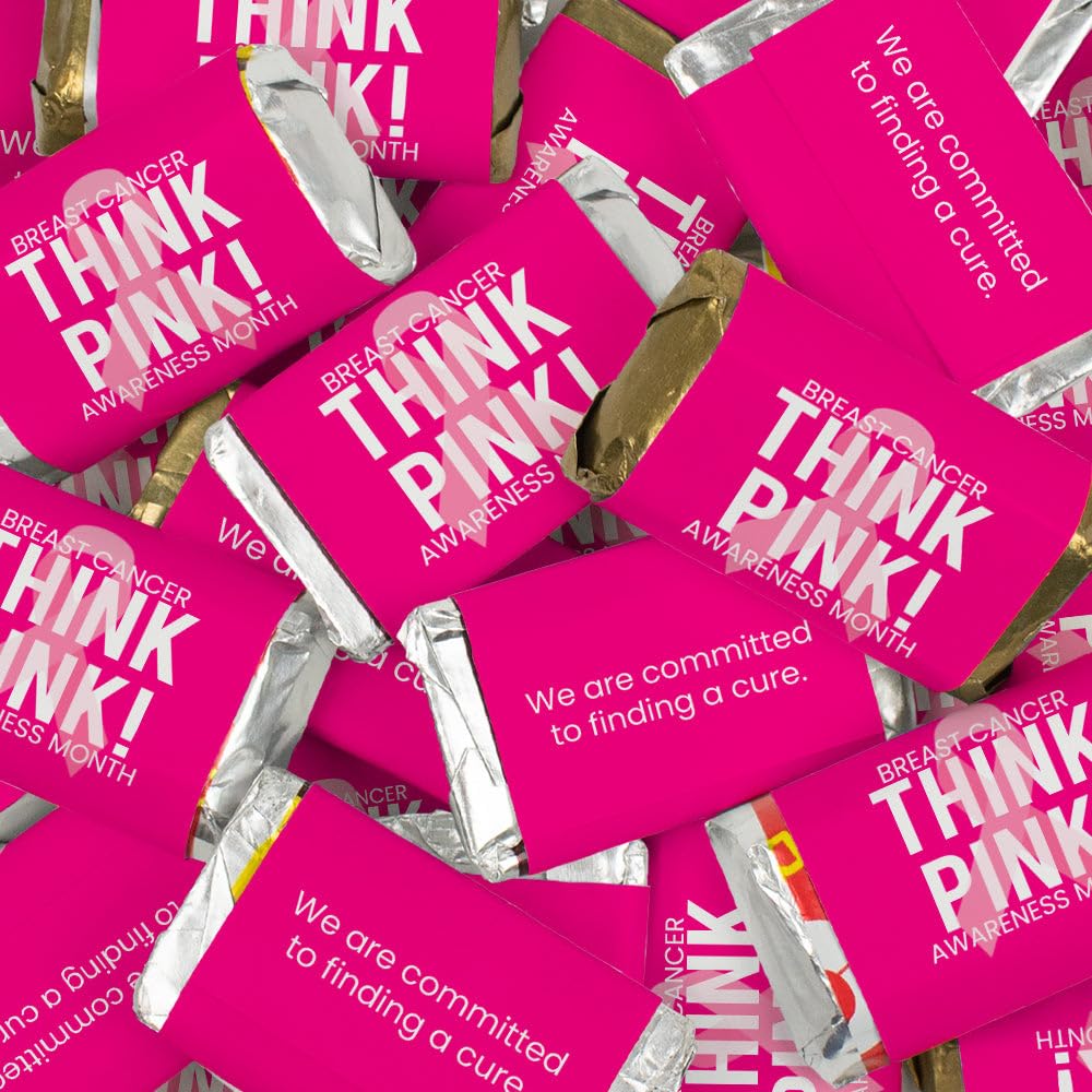 124 Pcs Breast Cancer Awareness Candy Gifts & Favors Wrapped Miniatures and Pink Kisses (1.52 lbs) - Think Pink Ribbon