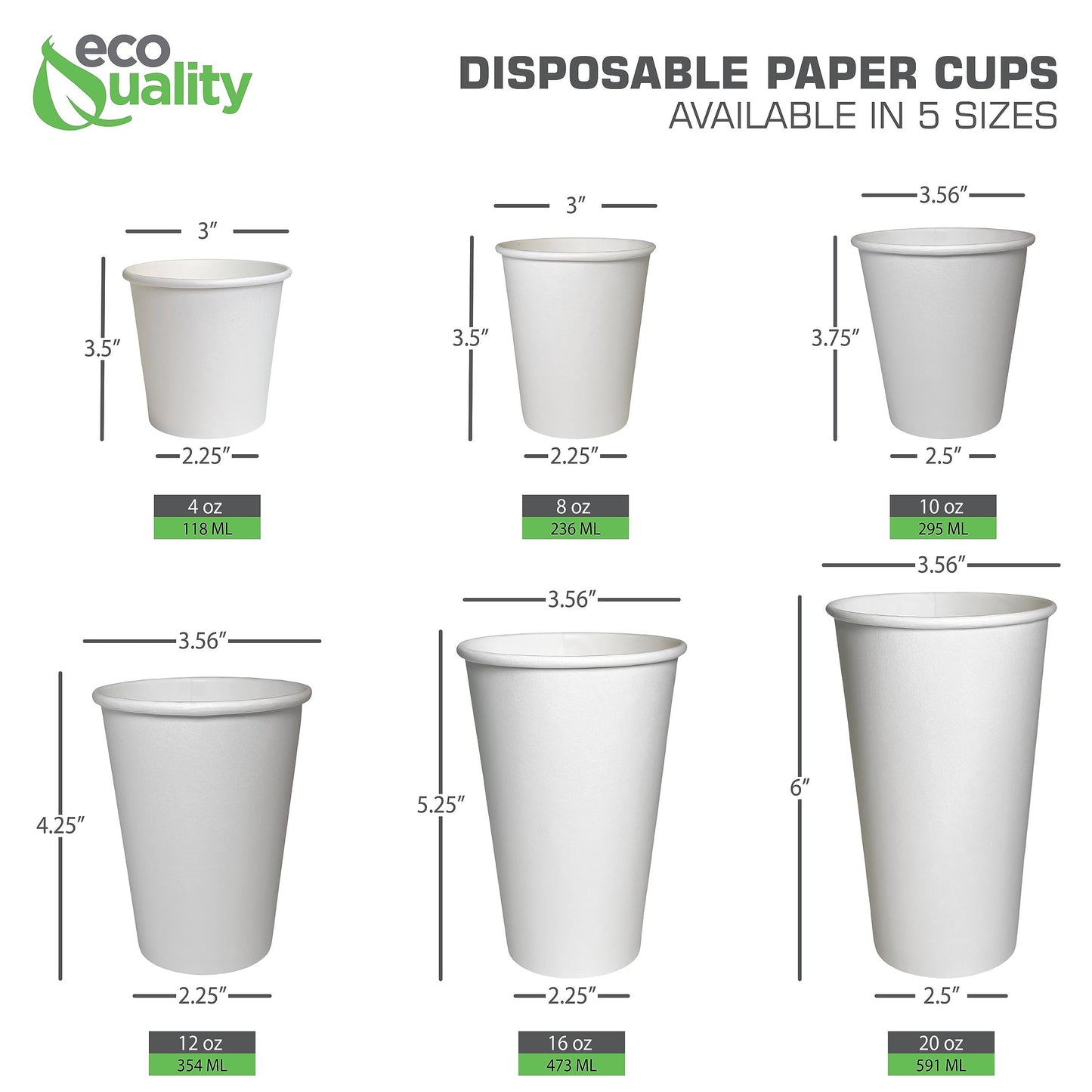 EcoQuality 2 Pack of 500 ct - White Hot Drink Paper Cups 10 oz Disposable Coffee Cups, Recyclable, Compostable, Great for Office, Breakrooms