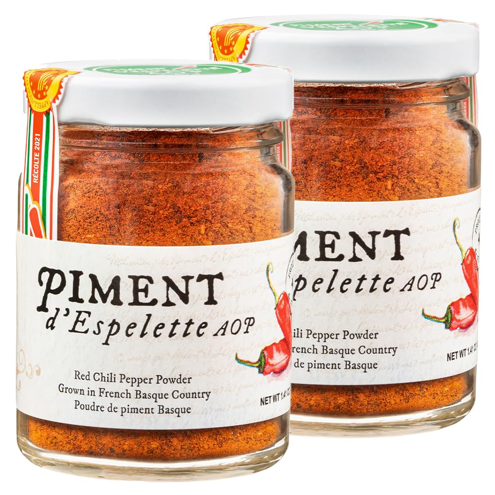 Gourmanity Piment d'Espelette Pepper Powder from Basque 2 Pack, France, Aromatic and Smokey with Mild Heat, Naturally Sun Dried Red Chili Seasoning