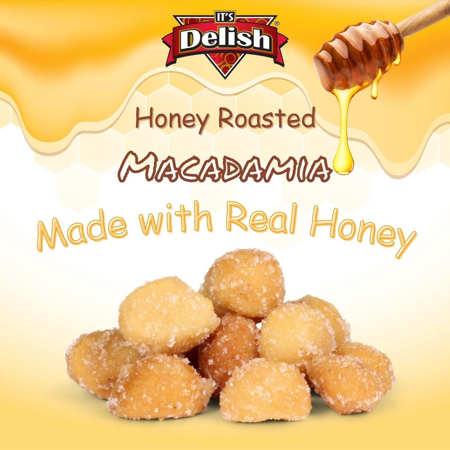 Honey Roasted Macadamia by It's Delish, 2.6 LBS Reusable Jumbo Container | Gourmet Macadamia Nuts in Honey Sugar Coating, Sweet & Heart Healthy Salted