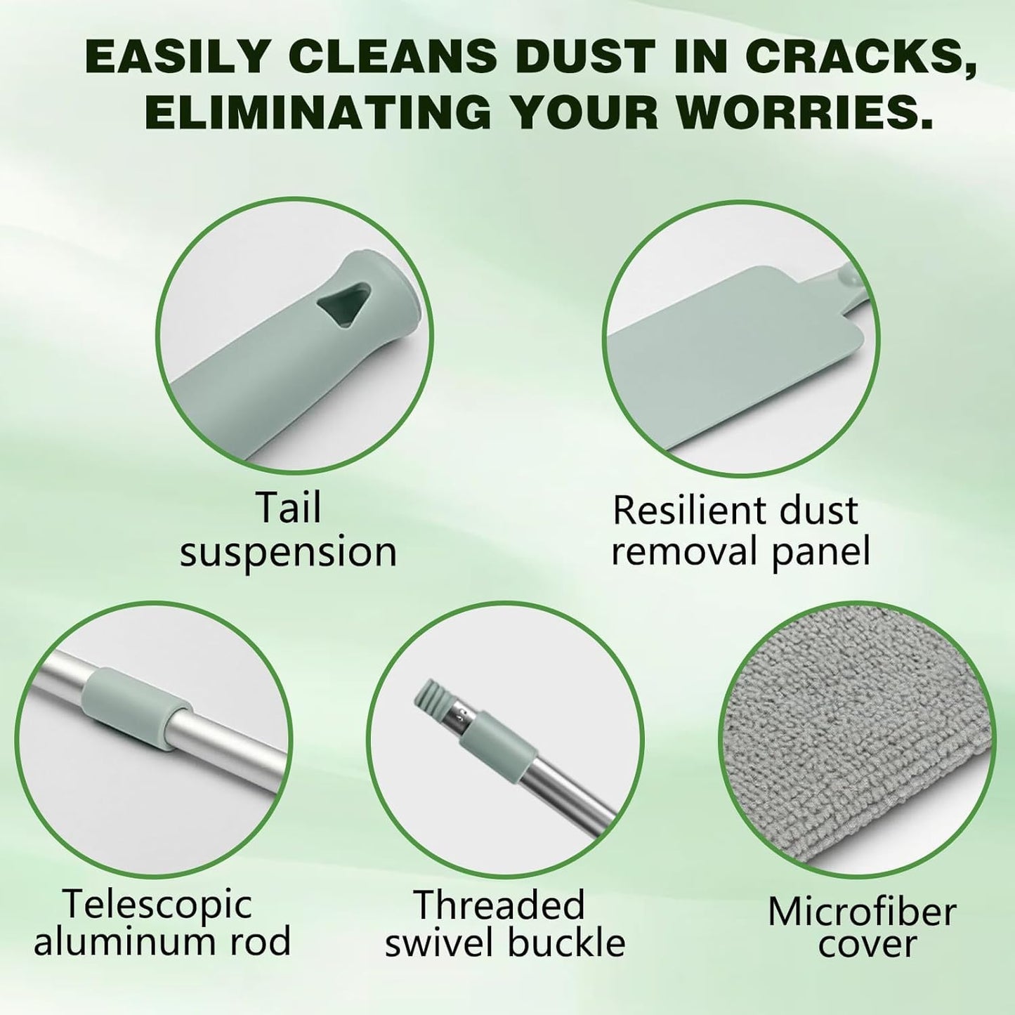 Retractable Gap Dust Cleaner Cleaning Tools with 2 Microfiber Dusting Cloths, Flat Duster Withextension Pole, Used for Cleaning Sofas, Sofa Beds