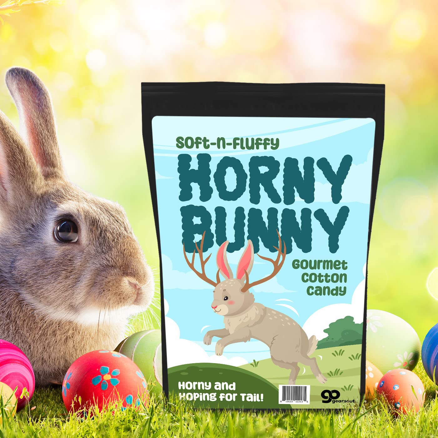 Horny Bunny Gourmet Cotton Candy - Premium Blueberry Candy Floss for Hunters Funny Easter Basket Filler for Men Stocking Stuffers for Him Get Lucky
