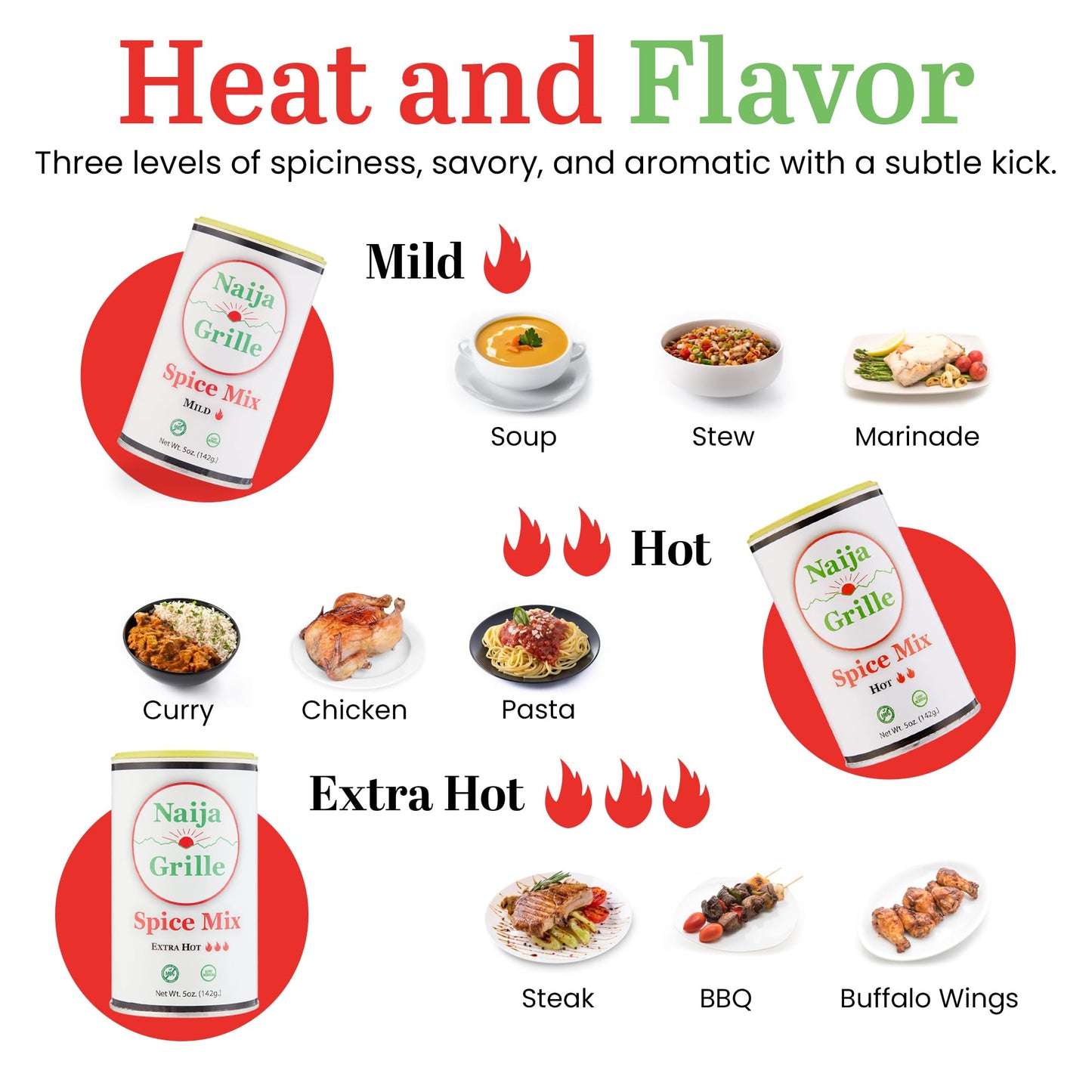 Naija Grille Seasoning - Hot - All Purpose Spice Mix for Chicken, Beef, Fish, Vegetables, and More - Elevate Flavor with Seasoning for Cooking
