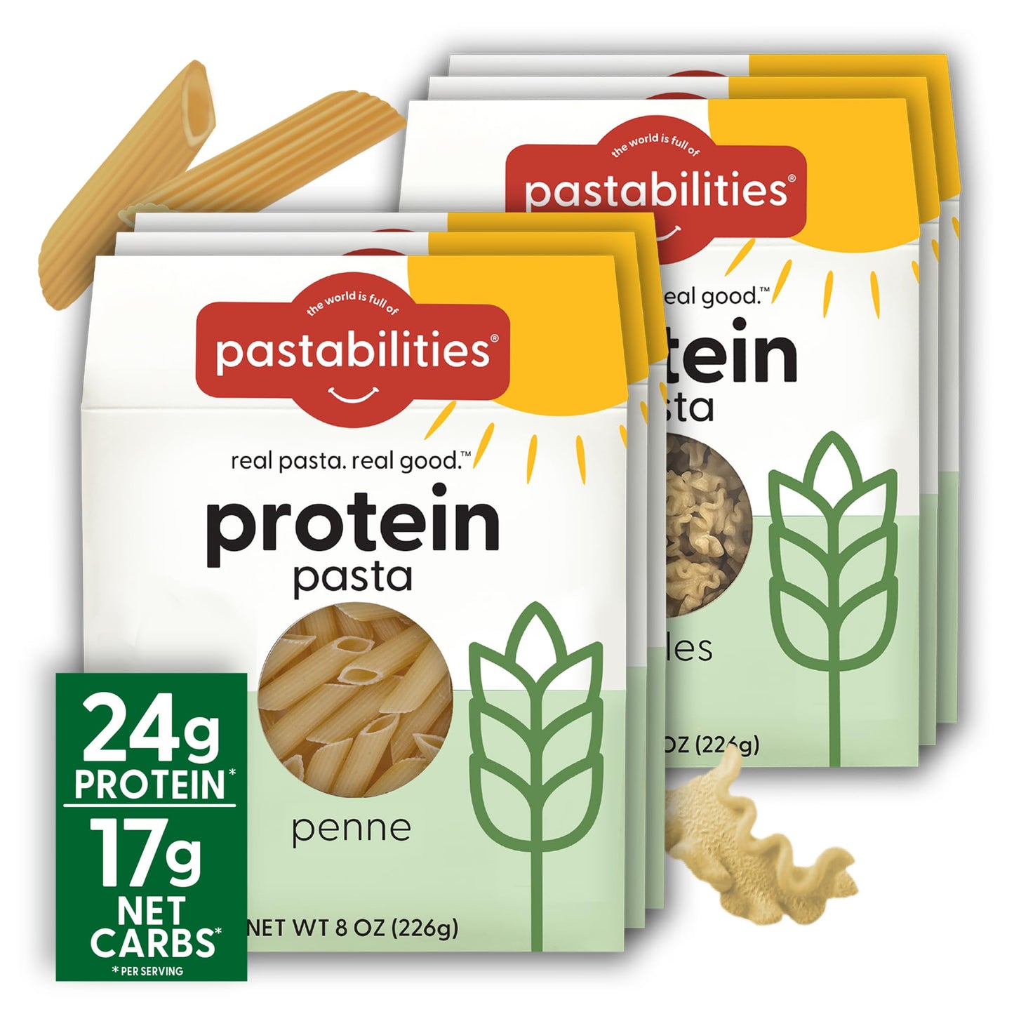 Pastabilities Ruffles Pasta Variety Pack - Low Calorie, High Fiber & High Protein Pasta - (2 Packs Each), Plant Based, Non GMO Certified with 22g