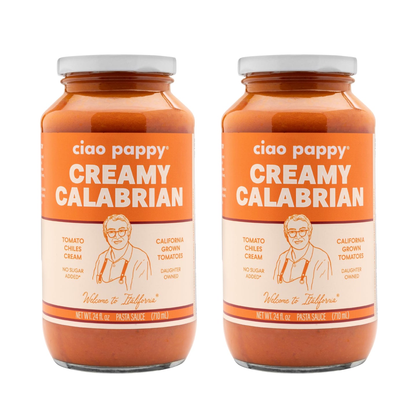 Ciao Pappy Creamy Calabrian Marinara Pasta Sauce - Spicy Tomato Sauce with Italian Imported Calabrian Chili Peppers - Non-GMO - No Sugar Added - Low