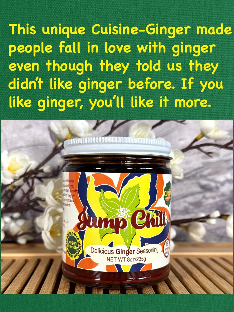 Jump Chili Cuisine - Ginger (8 oz/235g), more than Chili Oil with layers of flavors, Vegan friendly, Gluten-free, proudly included in the look book
